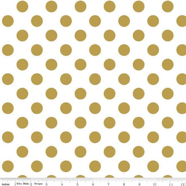 Dot Fabric by the Yard, Medium Metallic Gold Polka Dot by Riley Blake Quilting Fabric - 100% cotton, fabric by the Metre