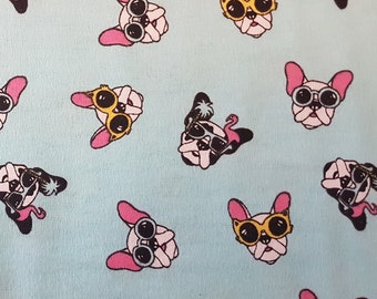 Dog Flannel Fabric: Light Blue Cotton Pajama Material