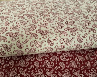 Tissu Paisley par yard, Santee Print Works, Bourgogne ou Blanc, Tissu de coton matelassé