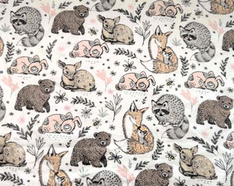 Waldtiere Baumwollflanell Stoff: Weicher Fuchs, Bär, Reh Print