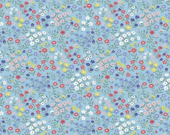 Packed Floral FLANNEL in light blue, Riley Blake,  F12001 - By the yard - 100% Cotton Flannel