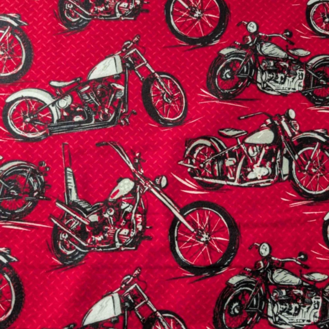 Motorcycle Cotton FLANNEL | Red Biker Print, Brushed Soft, OEKO-TEX ...