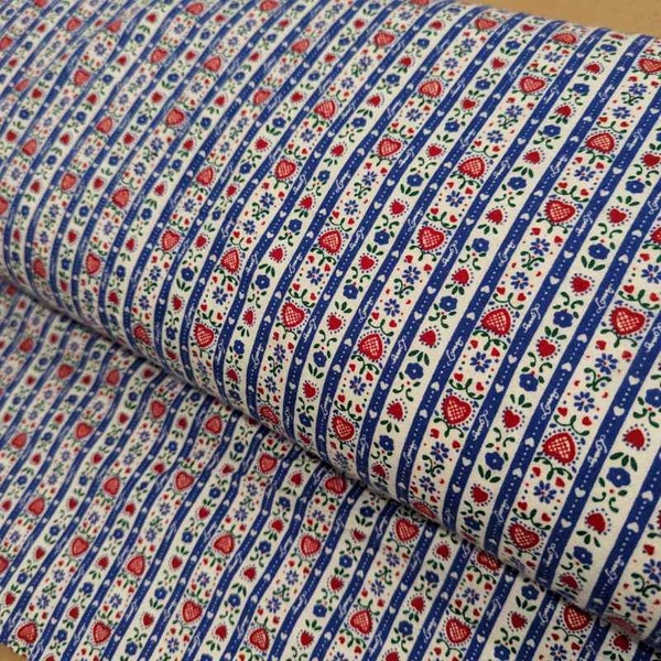 Lanz of Salzburg FLANNEL fabric, Blue Strip Floral on White Flannel fabric, V2, Nightgown fabric