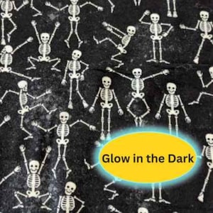 Glow in the Dark FLANNEL, Dancing Skeleton, Halloween, fabric by the Yard
