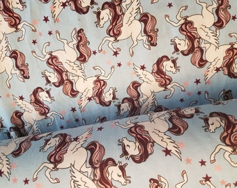 Flying Unicorn FLANNEL, Toss Unicorns on Baby Blue Flannel fabric by the Yard, fabric by the Metre