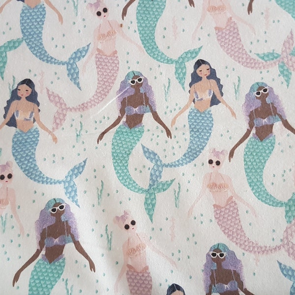 Mermaid Fabric, Mermaid FLANNEL, Super Snuggle Flannel,  fabric by the Yard, fabric by the Metre