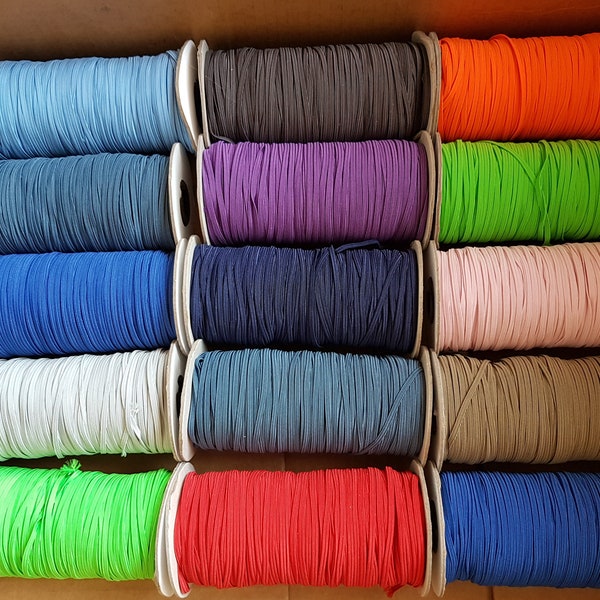 1/8 Inch (3mm) COLORED Braided Skinny Elastic By The Yard 1 | 3 | 5 | 10 | 20 yard increments | 1 Roll | Rainbow of Colors