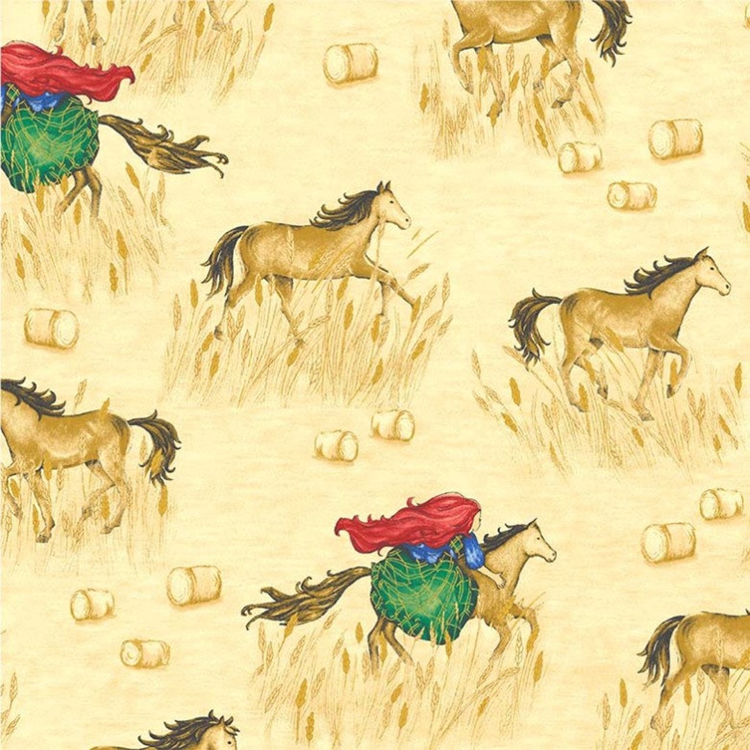 Horse Fabric by the Yard, Horse and Rider, OOP VHTF Michael Miller