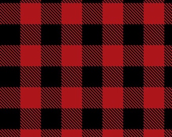 Red Buffalo Plaid Flannel, Cotton, Fabric, rag quilt, black, lumberjack, 3/4 inch squares by the Metre, 57 inch wide