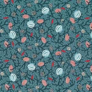 Clams Seashells, Sea Dreams Coral hiding Sage Michael Miller Quilting Cotton Fabric by the Yard, Fabric by the Metre