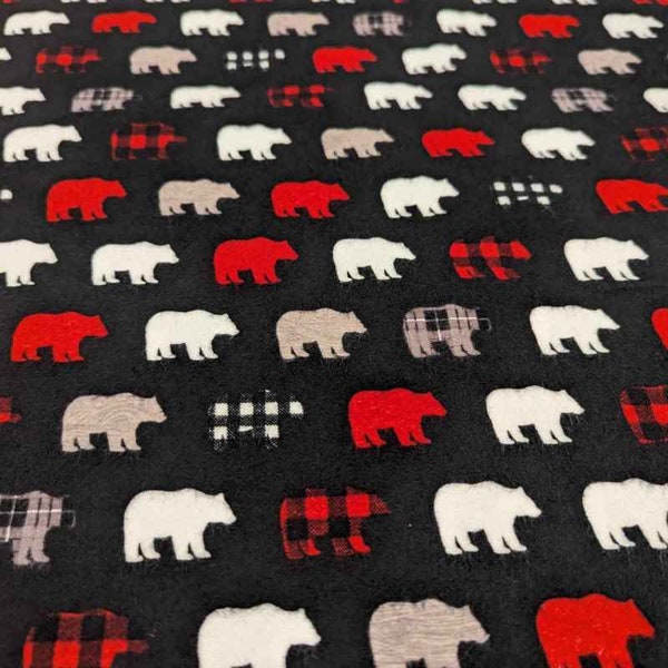 Polar Bear FLANNEL on Black, Riley Blake, Double Napped - 100% Cotton Fabric