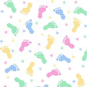Baby Footprints flannel, Super Comfy FLANNEL, Multi-colored pastel, fabric by the Yard, A.E. Nathan Flannel, CMFY-9307-124