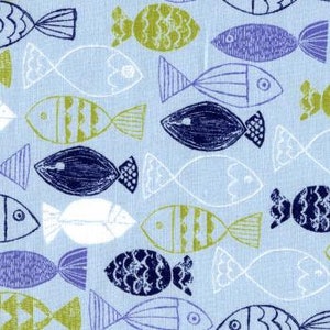 Nautical Fish, Fish Allover in Blue, Navy or White Fabric, Clothworks, fabric by the metre, fabric by the yard