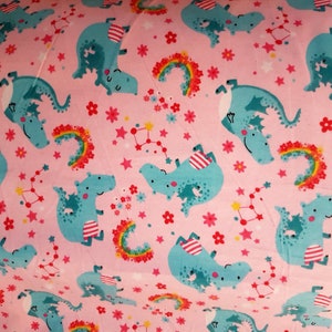 Dragon FLANNEL, Rainbow flannel, Pink Flannel fabric by the Yard