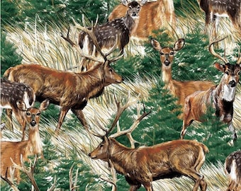 Forro polar antipilling con estampado de campo de ciervos, cortado a medida.