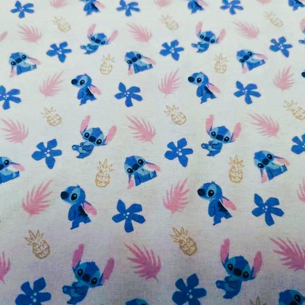 Lilo & Stitch Flannel Fabric Disney Stitch Garden White, Camelot Fabrics 85240201B-01