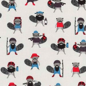 Beaver Fabric, Andy&#39;s Burly Beavers von Andy Hanna für Robert Kaufman Fabrics, 100% Baumwollstoff