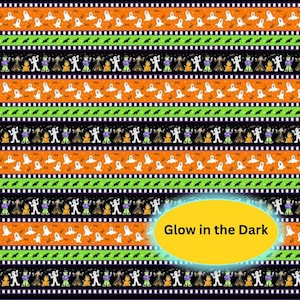 Halloween Fabric, Glow in the Dark, Striped Halloween, Henry Glass,  100% Quilting Cotton fabric