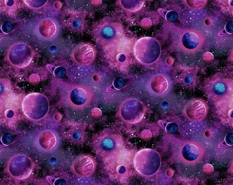 Cosmic Pink Purple Planets, Planets Fabric, Timeless Treasures
