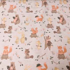 Woodland Animals FLANNEL fabric, Light Blue, Animal Fun, flannel fabric by the Yard, Gender Neutral
