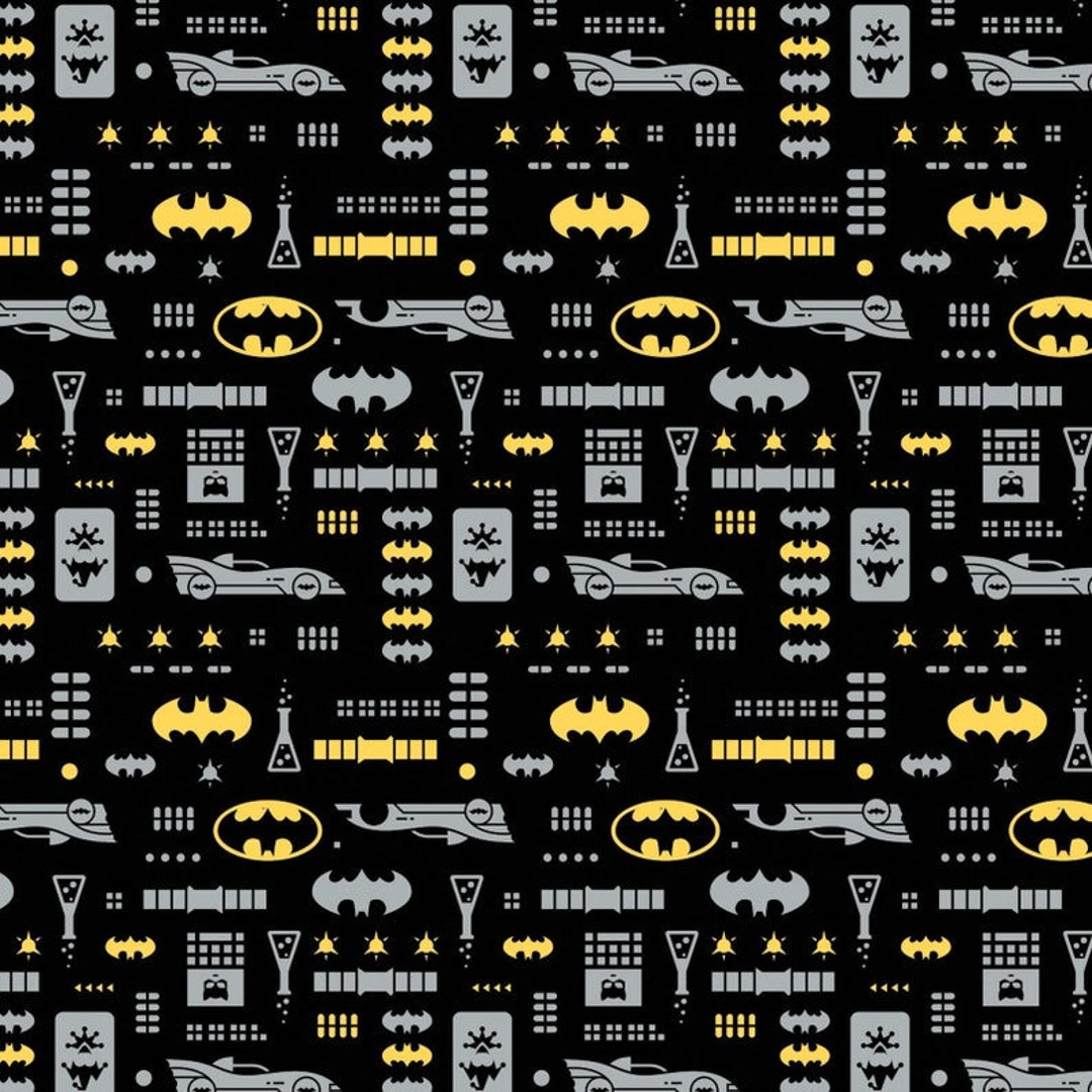 Batman Fabric by the Yard, Young DC Black Batman Icons Woven Cotton Fabric From Camelot Fabrics