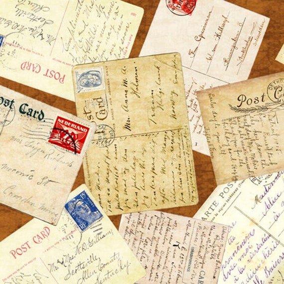 Vintage Postcards with Messages and Fabric