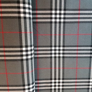 Tartan Fabric. Black and Grey,  Thompson Tartan, Italian Designer Fashion, Poly viscose, Machine Washable