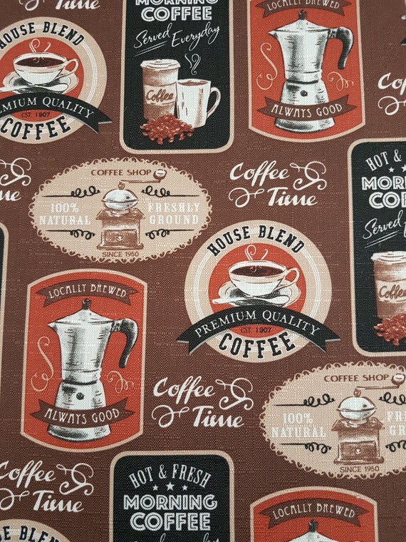 Coffee Time Print Polyester Canvas Fabric: Home Decor, Upholstery, Curtain