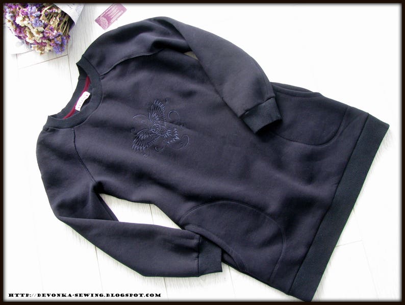 Sweatshirt dress Sweatshirt Owl dress dark navy Embroidered sweatshirt Warm dress Women sweater Hoodie Owl Winter dress Womens jumper