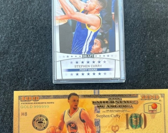 Stephen Curry Gold Foil Hundred Dollar Bill and Stephen Curry Card