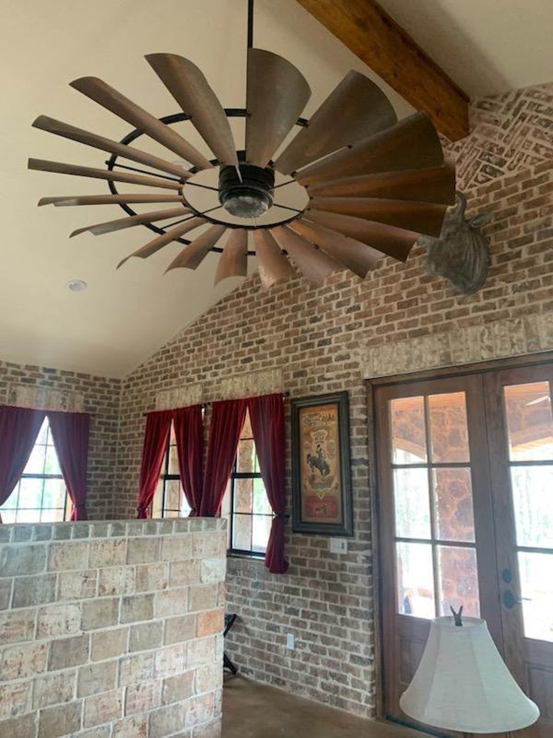 All Rust With Turquoise Windmill Ceiling Fan | the Patriot Fan - Etsy