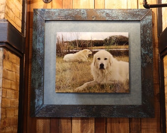 Sampson and Bo | Western Cowhide Framework- Rustic Farmhouse Style Custom Photo Frames, American Made, Distressed Cowhide, Personalized Gift