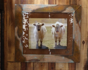 Double Trouble | Western Cowhide Framework- Rustic Farmhouse Style Custom Photo Frames, American Made, Distressed Cowhide, Personalized Gift