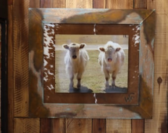 Double Trouble | Western Cowhide Framework- Rustic Farmhouse Style Custom Photo Frames, American Made, Distressed Cowhide, Personalized Gift