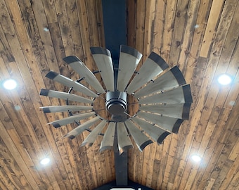 Weathered Rust Grey with Patina Bronze Tips Windmill Ceiling Fan | The American Fan