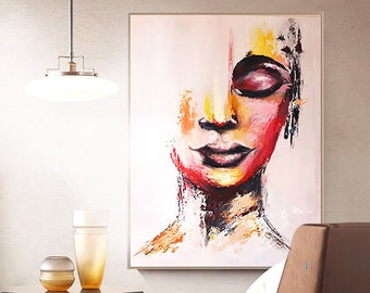 Abstract face art, human face artwork, colorful portret original artwork, women's face abstract painting ,custom face art, modern 30x40 Art