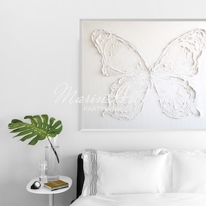 Texture butterfly acrylic painting, Abstract white painting,White art light original painting,Custom artwork, art home decor 30"x30" - 30x40