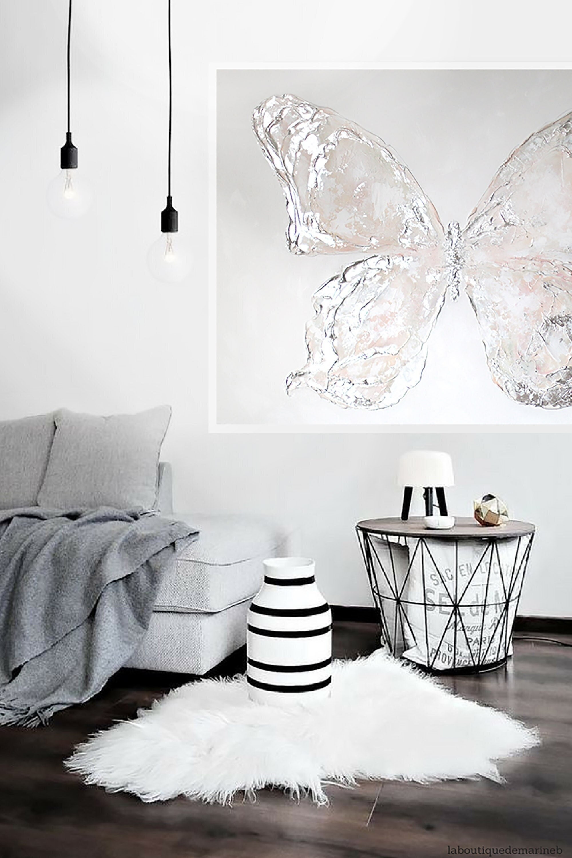 Texture Butterfly Paintingbutterfly Silver Leaves Arttexture Etsy