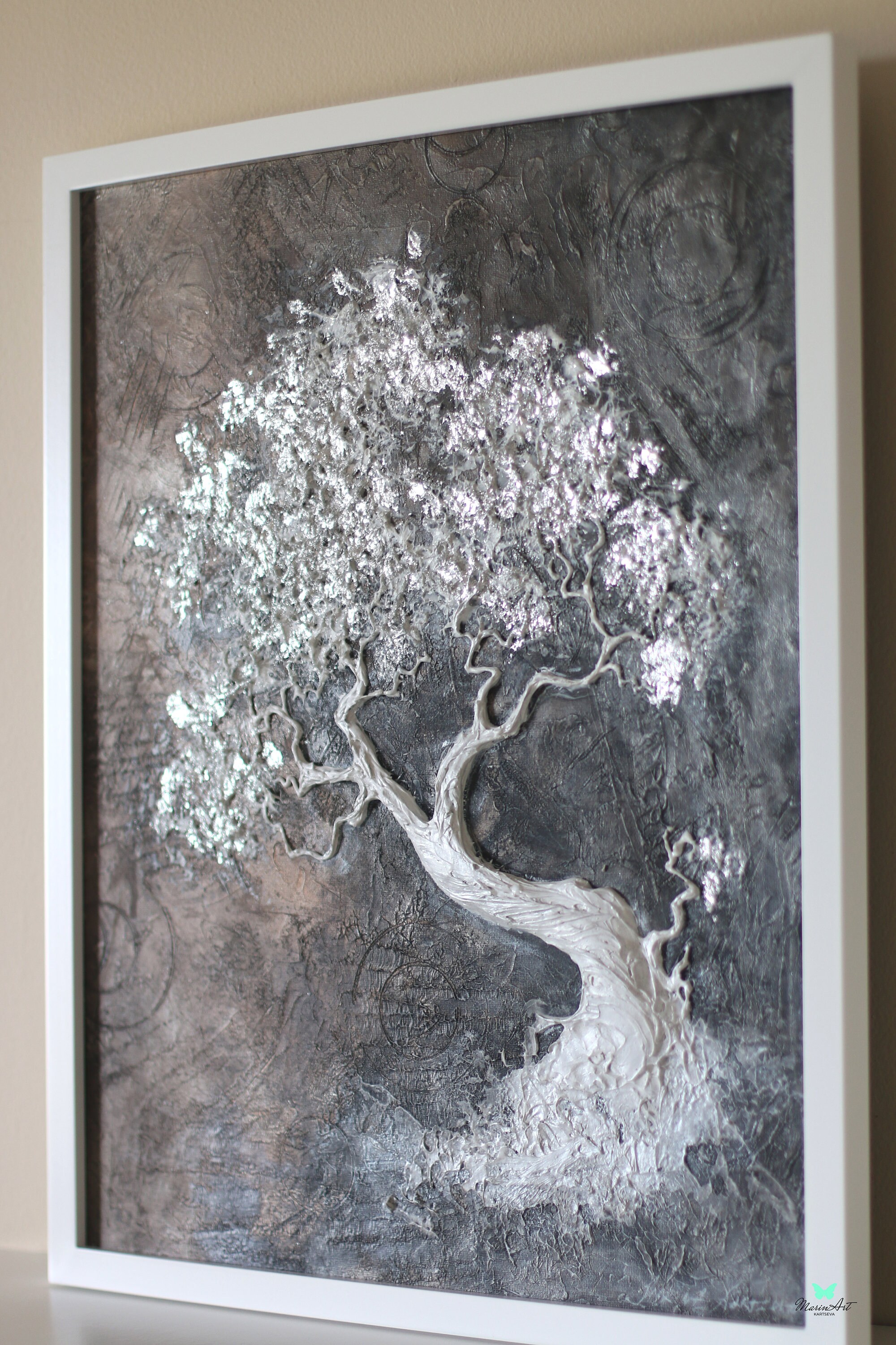 Texture Tree Art, Bonsai Tree Painting, Interior Artwork With Texture