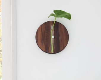 Hanging Circle Propagation Station w/ Magnetic Tube | Natural Hardwood Wall mounted Plant Holder