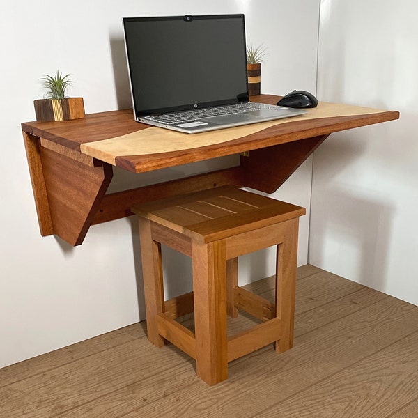 Multi Material Murphy Desk w/ Wave Pattern | Multifunctional Furniture|  Space Saving Modern Folding Desk for Writing