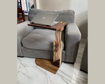 Adjustable Height Ashland C Table, Solid Wood TV Tray Table | Multifunctional Furniture | Multiuse Sofa Arm Rest Table for Laptop & Work