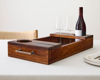 Wooden Wine Bottle & Wine Glass Serving Tray | Table Décor| Decorative  Hosting Tray for Serving Wine