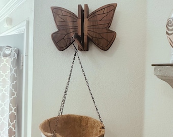 Crochet mural papillon | Crochet utilitaire fonctionnel fait main | Suspension pour plantes