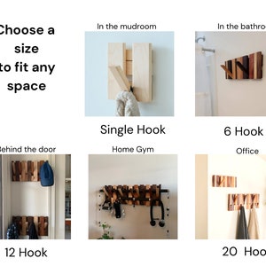 Multi Material Mixed Hardwoods Hook Rack Handmade Flip Down Coat Rack Natural Wood Coat Hanger & Backpack Holder image 3