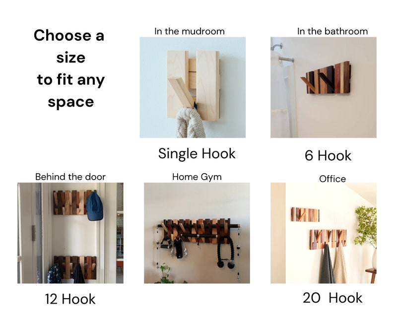 Multi Material Mixed Hardwoods Hook Rack Handmade Flip Down Coat Rack Natural Wood Coat Hanger & Backpack Holder afbeelding 3