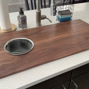 Over-the-Sink Cutting Board w/ Removable Colander Handmade Cutting Board Large Sink Cover Cutting Board for Kitchen Sink Black Walnut