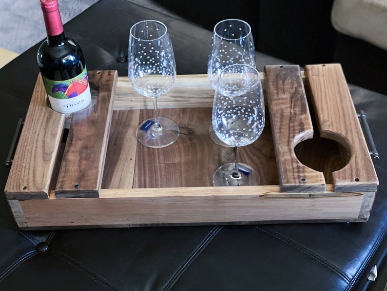Wine Serving Tray Wine Bottle Holder Wine Caddy Wood Etsy