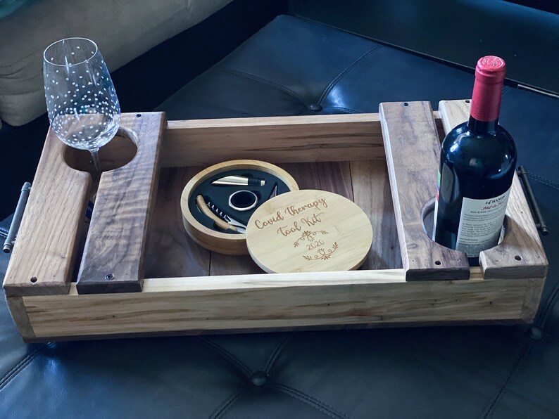 Wine Serving Tray Wine Bottle Holder Wine Caddy Wood Etsy