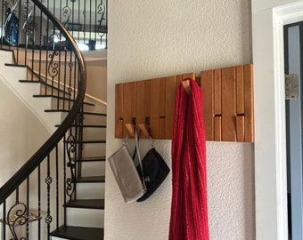 Natural Wood Wall Mounted Piano Coat Rack| Flip Down Wall Hook Rack| Handmade Storage Rack